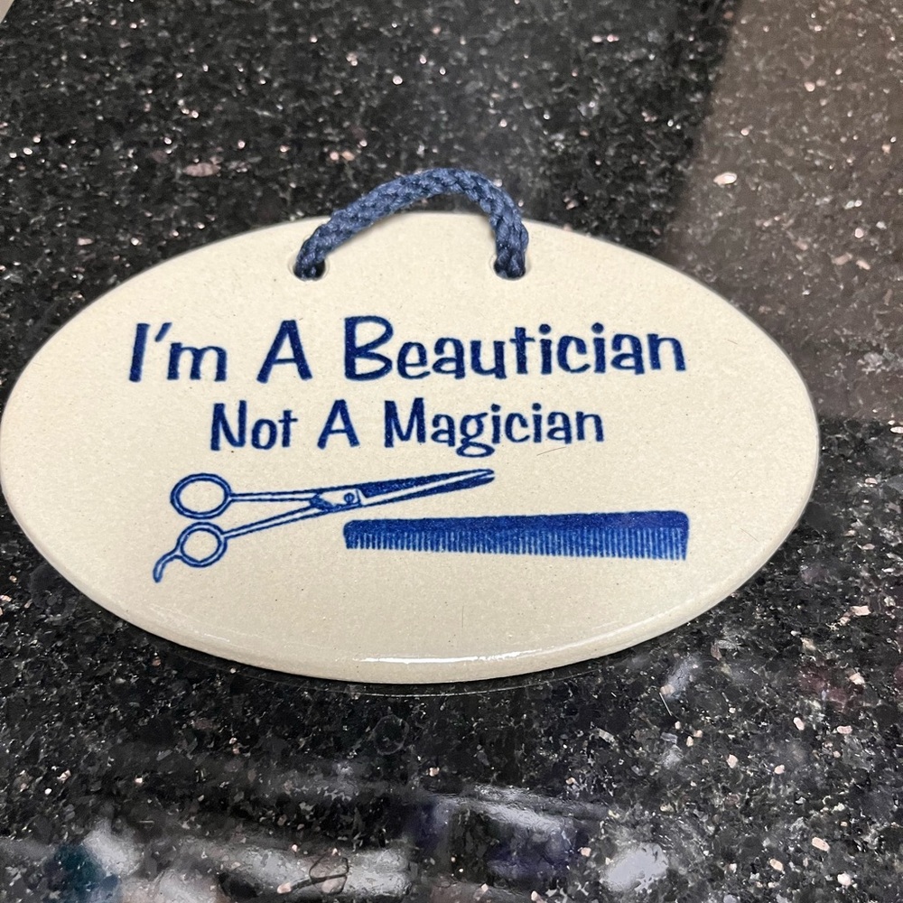 Beautician Wall Plaque with Blue Text